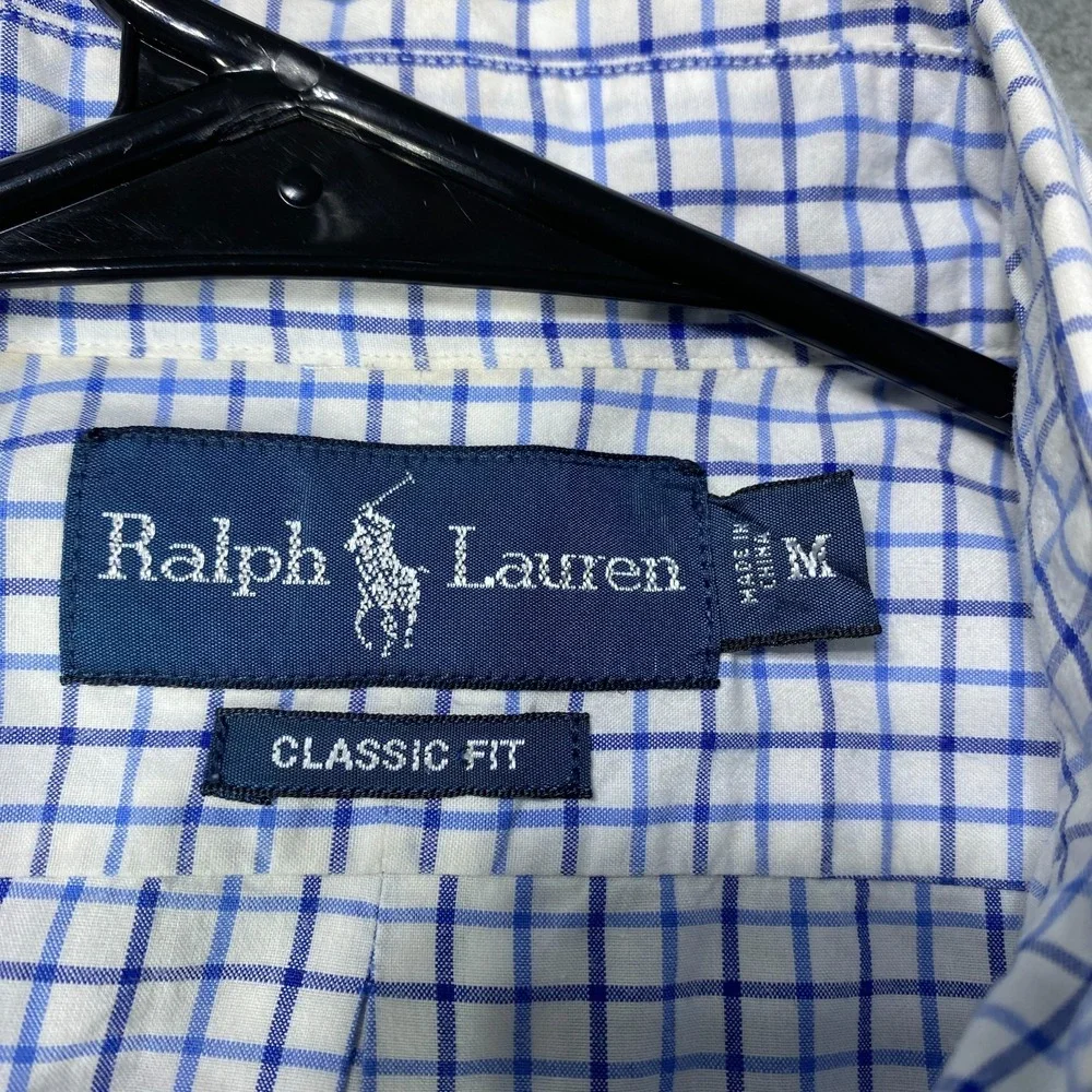 Ralph Lauren Button Down Shirt Mens Medium Classic Fit Blue Brown Plaid Preppy